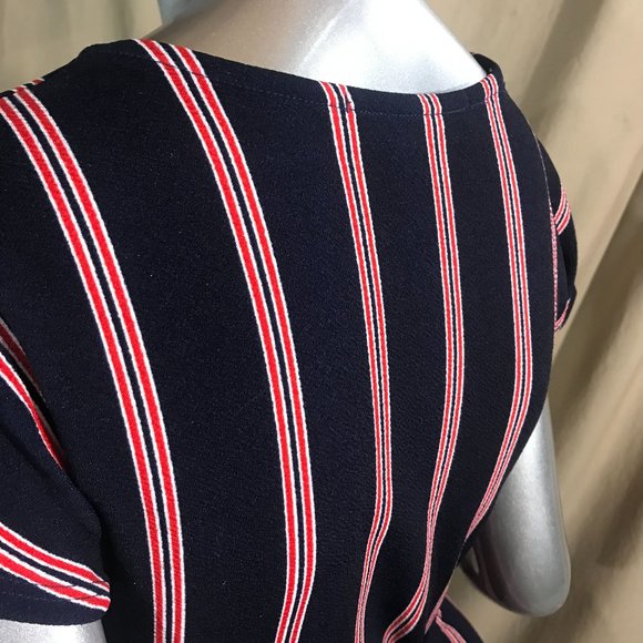 Rebel Sugar Women's Small Striped Blue Red Short Body-con Style Dress Faux Wrap - Picture 12 of 16